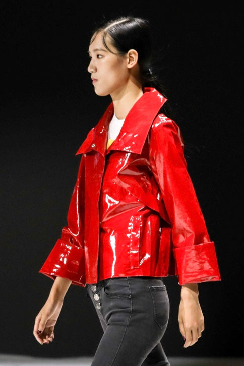 Audrey waterproof red vinyl jacket