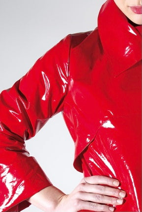 Audrey waterproof red vinyl jacket