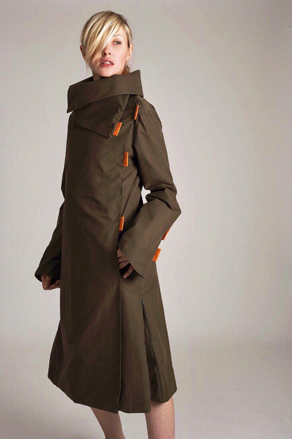 Twiggy khaki green / orange waterproof long winter coat