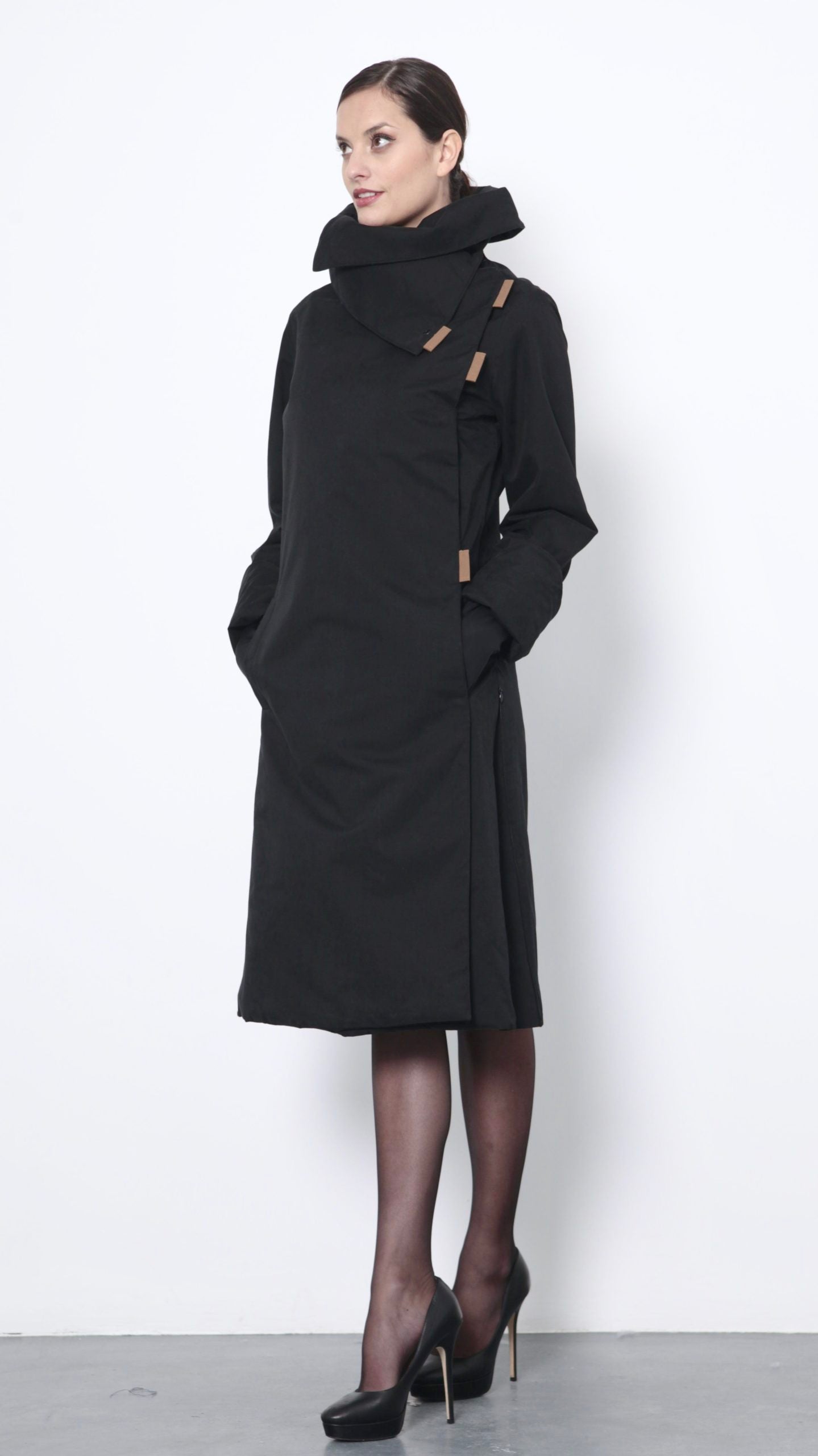 Twiggy black / tobacco waterproof long winter coat