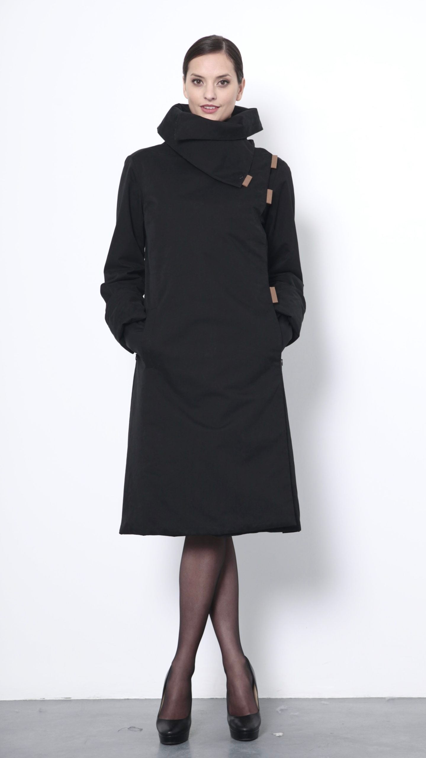 Twiggy black / tobacco waterproof long winter coat