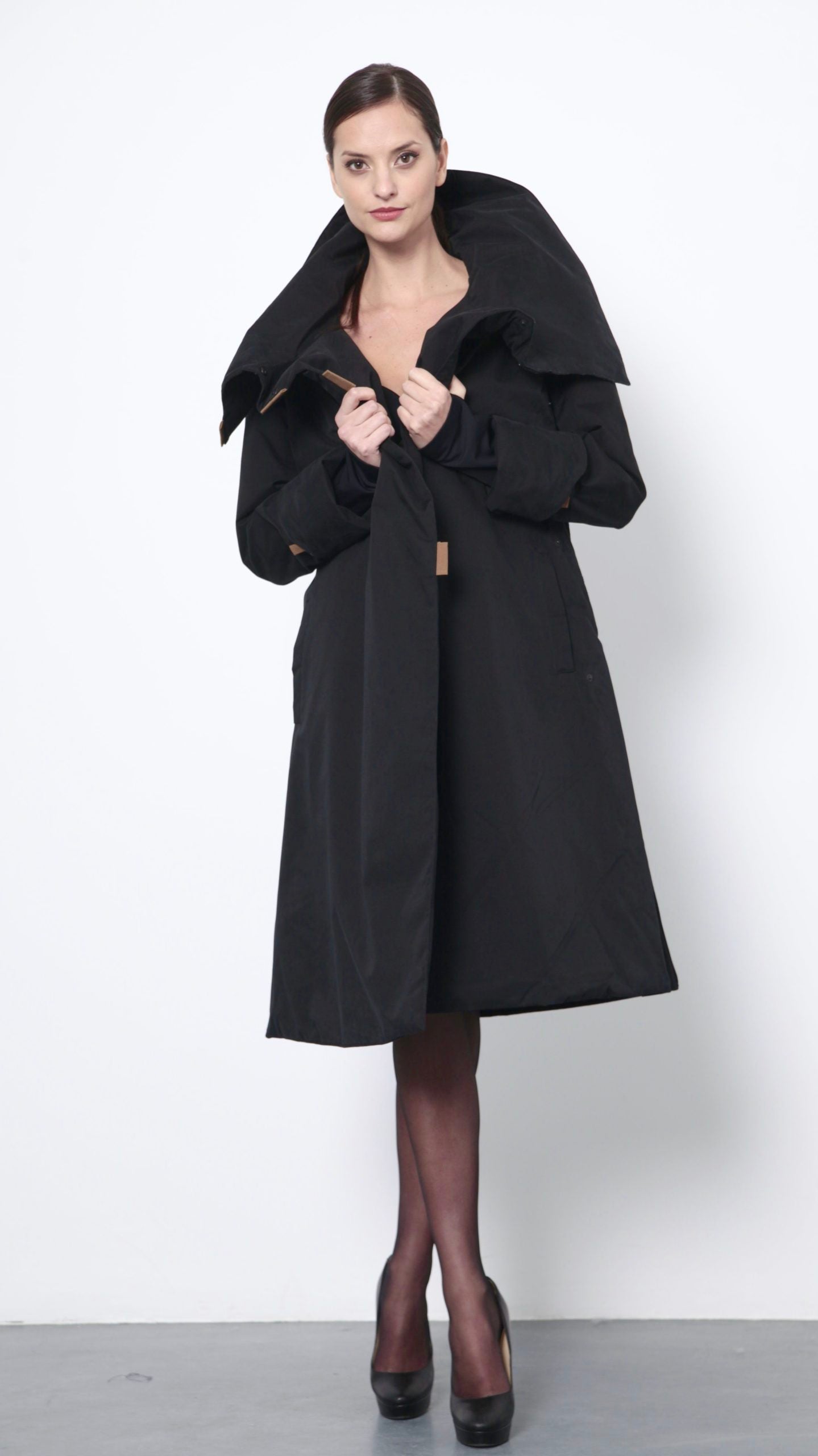 Twiggy black / tobacco waterproof long winter coat