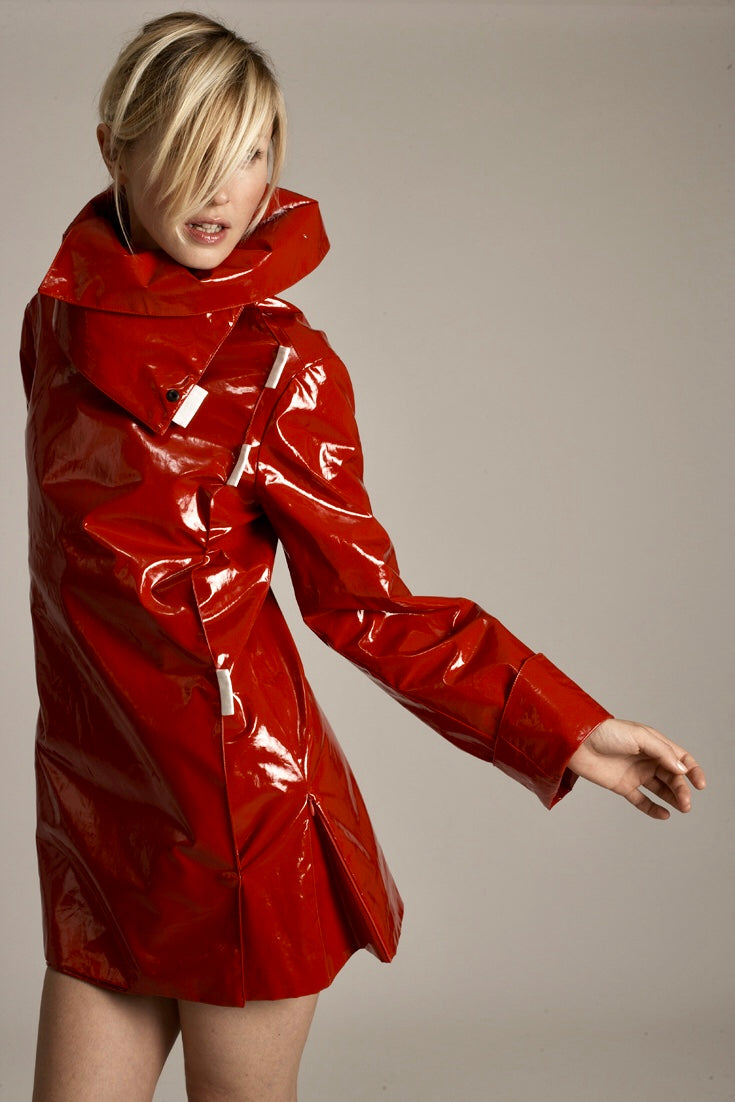 Twiggy waterproof red vinyl jacket