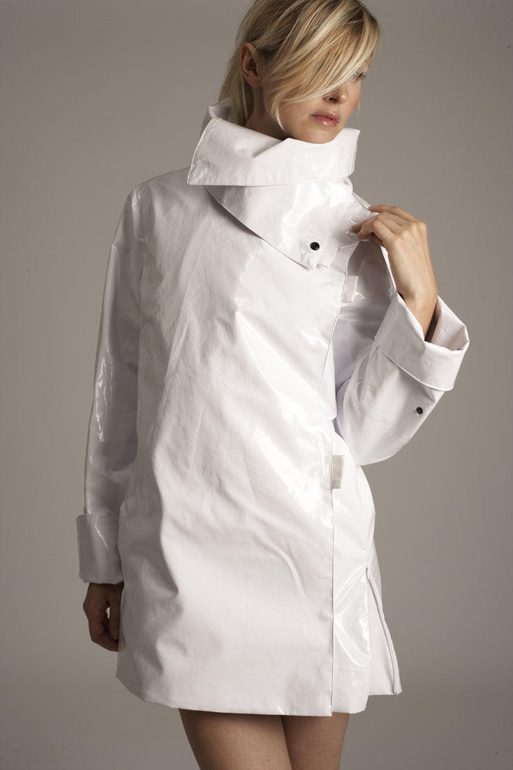 Twiggy waterproof white vinyl jacket